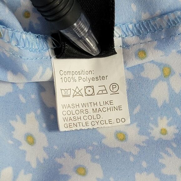 Shein Dress Womens Small / 4 Blue White Floral Sleeveless Pleated Ruffle Waist - Picture 9 of 10